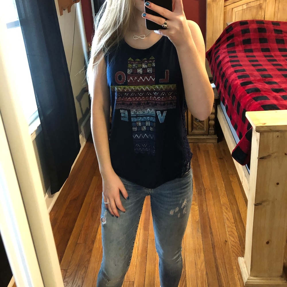 Blue, tank with lace sides